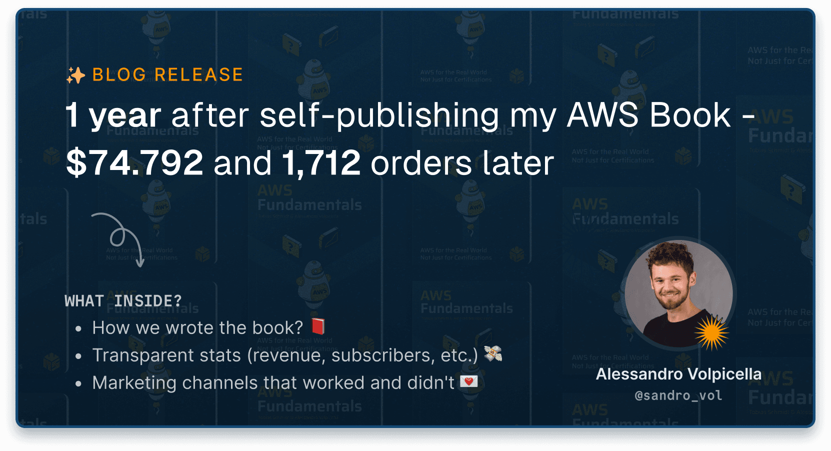 1 year after self-publishing an AWS Book - $74,792 and 1,712 orders later
